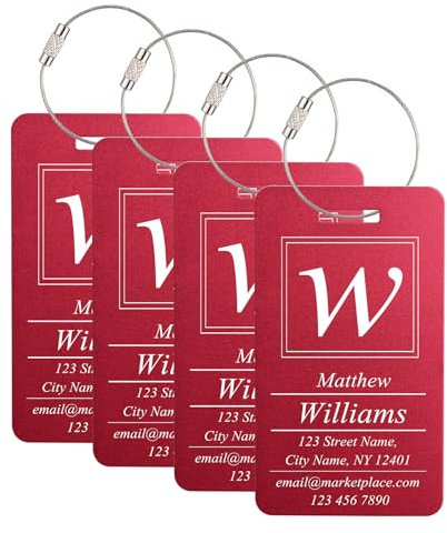 MeMeDIY Personalisierte Gepäckanhänger Aluminium mit Namens/Text/Logo und Adress Gravur Dauerhaft Wasserdicht Metallanhänger Reise-Tags für Koffer 1–4er-Pack Horizontales & Vertikales Modell E2