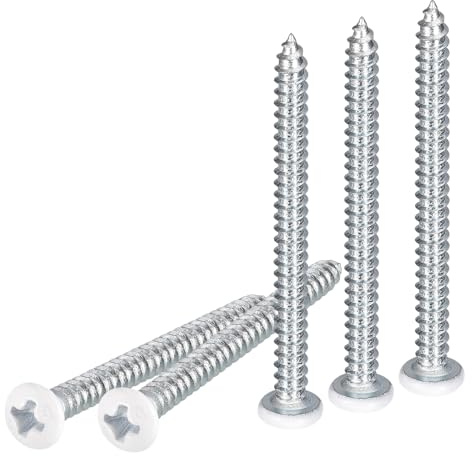 DTGN ST3.5x40mm White Screws 50Pack - Zinc Plated Carbon Steel Pan Head Phillips Sheet Metal Screw Self-tapping Screw Wood Screws