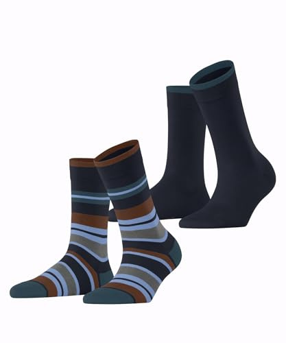 ESPRIT Damen Socken Retro Stripe Multipack W So Baumwolle gemustert 2 Paar, Blau Space Blue 6116, 39-42