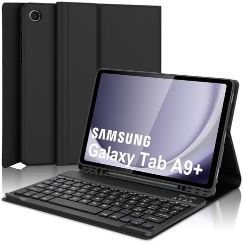 Occtingkind, Tastiera per Samsung Tab A9 Plus 11 pollici 2023, Cover con tastiera Samsung A9+, Custodia con Rimovibile Bluetooth Keyboard per Galaxy Tab A9Plus, Italiano, USB C, Nero