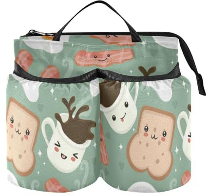 Cute Eggs Coffee Bacon Luggage Cup Holder Convenient Beverage Bottle Holder Two Cup Holder for Airplane Travelers