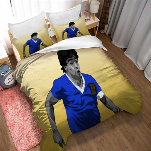 Ste-X Bettwäsche-Set Mit Bettbezug Und Goldenen Maradona-Stiefeln, 3-teiliges Bettbezug-Set Aus Weicher Mikrofaser Mit 2 Kissenbezügen Für Jugendliche Und Erwachsene (200x200cm,Maradona 04)