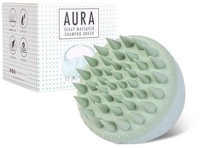 AURA Silikon Kopfhaut Massagebürste mit ergonomischem Griff – Für entspannende Kopfmassage mit Shampoo, weich und hautfreundlich, ideal für empfindliche Kopfhaut (Mint)