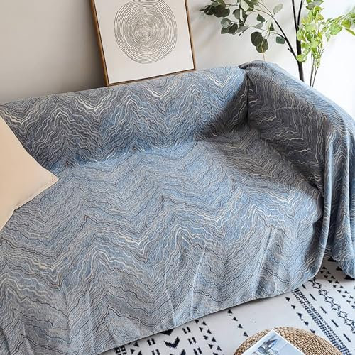 Epinki Sofa Überzug, 180x350CM Couchbezug Zweisitzer Welle Muster, Waschbarer, Kratzfester rutschfest Schonbezüge aus Chenille Anti-Rutsch-Couch, Hellblau