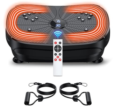 Vibration Plate Exercise Machine, PBYRD Portable Full Body Vibration Platform for Lymphatic Drainage, 9 Preset Auto Mode Fitness Board for Weight Loss Shaping, with Resistance Bands, 99 Levels