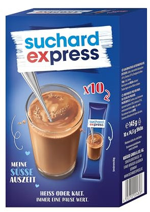 Suchard Express Trinkschokolade, 10x 14,5g Sticks mit kakaohaltigem Getränkepulver, für kalte oder warme Milch