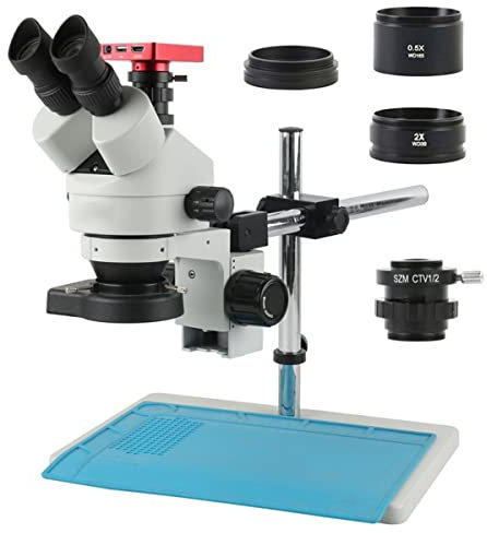 CAFIEDR Kit de Accesorios para Microscopio, cámara Digital USB de 37MP, 3,5x-90X, microscopio estéreo Trinocular simulfocal, Diapositivas de Microscopio