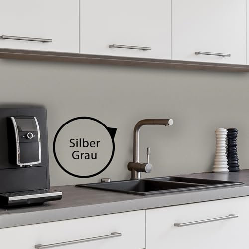 WALLando Premium Küchenrückwand, individueller Größenzuschnitt – Einfach zu montierende PVC-Wandverkleidung für die Küche – Hitzebeständiger Spritzschutz aus Kunststoffplatten – Silber grau