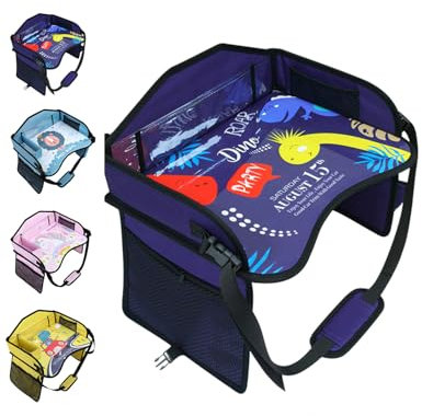 mymai Kinder Reise Aktivitätstisch Kinder Reisetisch Auto, Multifunktionaler Spiel Snacktisch für Autositze, Abwischbare Tischfläche mit Organizern, für Auto Flugzeug Kinderwagen (Dunkelblau)