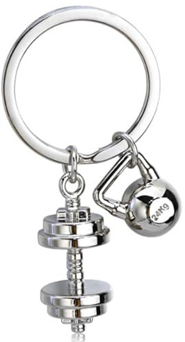 Roar Porte-clés en métal avec haltère et kettlebell, cadeau pour les amateurs de fitness, argenté, taille unique