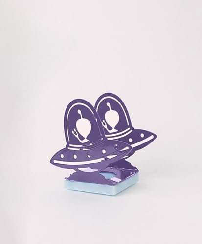 KAWENTSMANN Windlicht Metall & Holz Milchstraße - Teelichthalter UFO-Motiv - Laterne - Kerzenständer - Kerzenhalter - Deko Windlichter - Tischdeko - Kinderzimmer (RAL 4005 Blaulila)