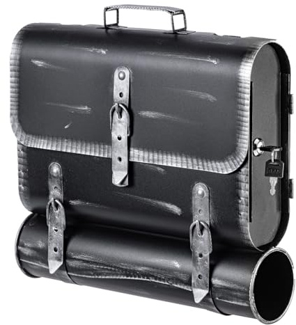 Stelling® BRIEFKASTEN Handarbeit Antik Kupfer - Silber - Bronze - Gold Look Tasche Ranzen Zeitungsrolle Farbe: Schwarz-Silber | Entnahme: Rechts