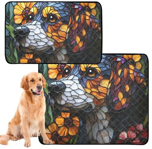 2 x Hunde-Piniertablett für den Innenbereich, waschbar, rutschfest, für Sofa, 61 x 91,4 cm + 91,4 x 106,7 cm, niedlicher Hund, Bohemian-Stil