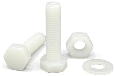 NOLDAR | Tornillos con cabeza hexagonal de Nylon - Incluye 20 tornillos con 20 tuercas y 20 arandelas (60 piezas) de plástico - Rosca completa - M6 x 15 mm
