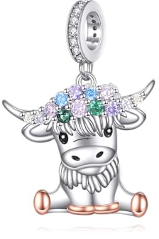 HUKKUN Highland Cow Charm 925 Sterling Silber Kuh Charms für Armband Schottische Geschenke für Frauen