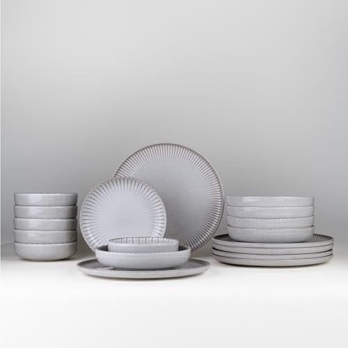 KUTAHYA PORSELEN Crest (Grau, 18 Teile Set)– Modernes Tafelservice für 6 Personen, Porzellan Geschirr, Spülmaschinen- & Mikrowellengeeignet Reaktiven