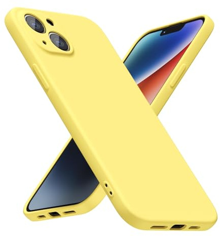 LoeoeL for iPhone 14 Plus Phone Case Silicone, Minimalist Ultra Thin Slim Soft Rubber Gel Solid Color Matte TPU Cute Case for Women Men, Girly Plain Aesthetic Design & Camera Cover Protection, Yellow