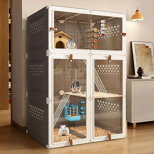 Cage à chinchilla - Villa d'écureuil d'intérieur transparente - Habitat ventilé extra large (70 x 45 x 70 cm) pour le plaisir et le confort