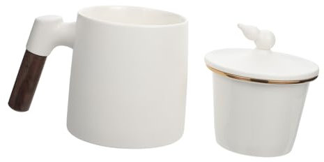 HOLIDYOYO 1 Set boccale in ceramica gres tazza Tè Infuser Cup tazze da tè in ceramica di legno bianca