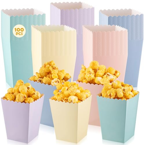Geiserailie 100 Piezas Cajas Popcorn Cubos Palomitas de Maíz Coloridos | Envases Snacks para San Valentín Carnaval Halloween Navidad Cumpleaños Fiesta Fin de Año Noches de Cine Picnic