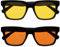 OPULIZE ERA Sunglasses - Yellow/Orange Lenses - 2 Pack - Anti-reflective & Anti-Glare - Polarised Lenses With UV400 Protection - Oversized Rectangular Frame - Spring Hinges - Black - Mens Womens