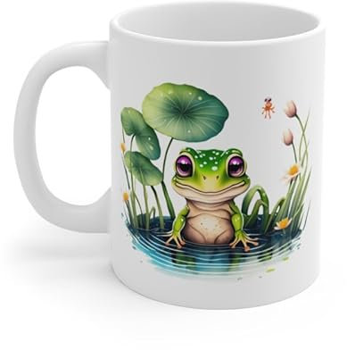 Teecustom Tasse Grenouille Étang Fleurs – Mug Nature Aquarelle Zen Cadeau Poétique Relax 325ml Idée cadeau pour enfant et adulte