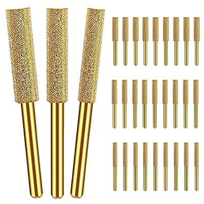 Wadakada 30Pcs Diamond Chainsaw Sharpener Chain Saw Chain Grinding Head 3 Size Chainsaw Sharpener Bits, for Chain Saw, (5/32inch, 3/16inch, 7/32inch)