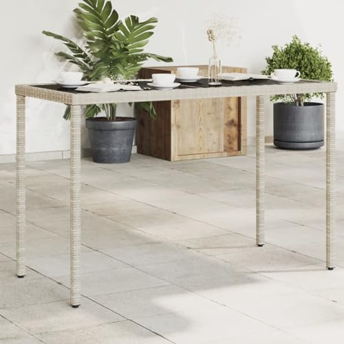 Frdhee Balkontisch Gartenmöbel,Gartentisch mit Glasplatte Hellgrau 115x54x74 cm Poly Rattan,Robust und Einfach zu Montieren