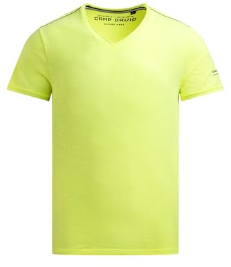 Camp David Herren Basic T-Shirt mit V-Neck und Print Neon Lime, XL