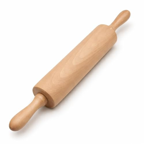 Wooden Rolling Pin with Handles 46cm Beech Wood Dough Roller Smooth Non Stick Surface Durable Baking Tool Ergonomic Grip for Chapati Roti Pizza Pastry & Cookie Dough