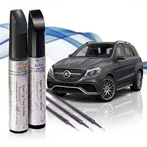 Asturcolor Reparador Arañazos Coche, Lápiz Retoque Automóvil, Bolígrafo Reparaarañazos, 2 Piezas Pintura Retoque Mercedes con Base + Laca, Fabricado en España (725 GRIS OSCURO)