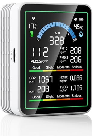 Monitor di qualità dell'aria interna, 10 in 1 tester intelligente portatile Rilevamento CO2 | COVT | Formaldeide | Temperatura | IQA | PM0,3-1 | Umidità, ideale per la casa, auto, animali hotel