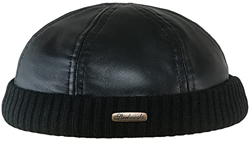 Sterkowski Leder Dockermütze Wintermütze Beanie 58 cm Schwarz