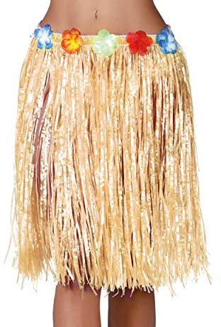 Guirca Falda Hawaiana con Flores de 55cm Paja - Faldas