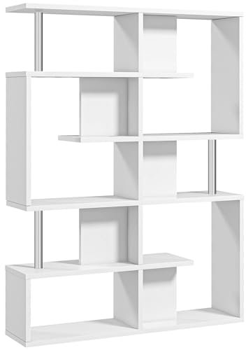 HOMCOM S-Shelf Bücherregal 5 Fachböden Modernes Design Wohnzimmer, Büro, Wohnbereich, Holz, Weiß, 120 x 28,6 x 160 cm