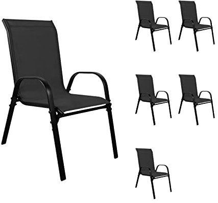 6 STK. XL Stapelsessel Gartenstuhl Gartensessel stapelbar Textilenbespannung schwarz Balkonmöbel Gartenmöbel Metall schwarz