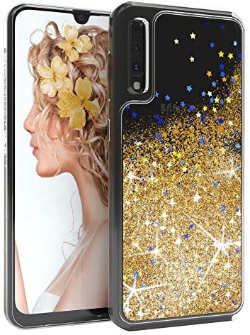 EAZY CASE Hülle kompatibel mit Samsung Galaxy A50 / A30s / A50s Schutzhülle mit Flüssig-Glitzer, Handyhülle, Schutzhülle, Back Cover mit Glitter Flüssigkeit, Silikon, Transparent/Durchsichtig, Gold