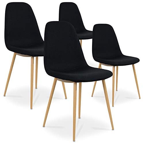 INTENSE DECO Lot de 4 chaises scandinaves Bali Tissu Noir