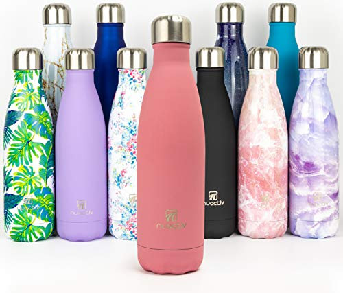 Nuactiv Stainless Steel Water Bottle, Vacuum Insulated Flask BPA Free, 12hrs Hot & 24hrs Cold Drinks, Thermal Metal Water Bottles, Leakproof 500ml Double Wall, Drinking for Kids, Gym, Sports, Travel