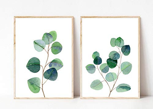 Din A4 Kunstdruck ohne Rahmen 2-teilig - Eukalyptus Blätter grün Aquarell Natur Pflanze Geschenk Druck Poster Bild