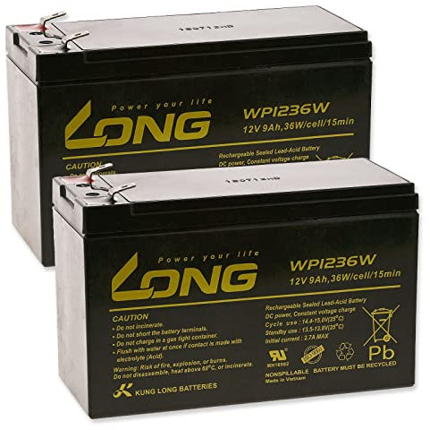 KungLong Blei-Gel-Akkus kompatibel mit USV APC RBC 5 9Ah 12V (ersetzt auch 7,2Ah / 7Ah), 12V, Lead-Acid