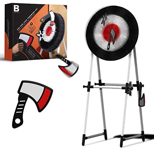The Black Series Axe & Star Throwing Target Set, Includes 3 Throwing Axes 3 Ninja Stars & Bristle Target, Blunted Edges & Lightweight Plastic, Safe For Indoor & Outdoor Use, Fun Adults & Kids Activity
