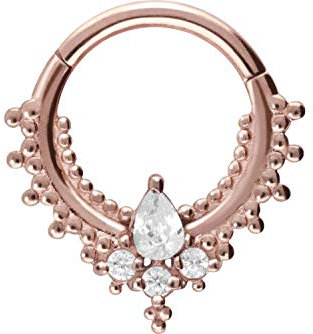 PIERCINGLINE Chirurgenstahl Segmentring Clicker ORIENTALISCHES DESIGN + 4 KRISTALLE Piercing Ring Nase Septum Ohr Helix Tragus Roségoldfarben