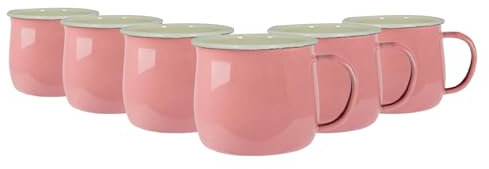 Argon Tableware Coloured Coffee Mugs - 375ml - Pack of 6 - Pink/Cream Tea Mugs Metal Insulated Enamel Mugs Lightweight Camping Belly Latte Mug Hot Chocolate Mug