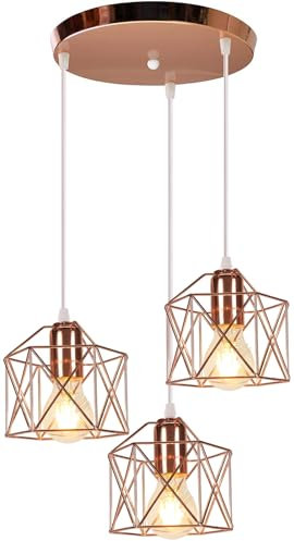 PETITES ECREVISSES 3 flammig Pendelleuchte Industrielle Vintag Hängeleuchte E27 Deckenleuchter mit Sechseck Design Lampe aus Eisen Käfig Lampenschirm für Wohnzimmer Esstisch Küche