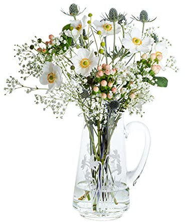 Dartington Crystal Bloom Daffodil Jug, Single | Bloom | 225mm | The Jug Features Nodding Daffodil Heads and has a Tapered Profile with a Solid Glass Handle