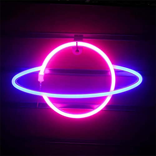 NIWWIN Planet Neon Sign, Pink und Blue Planet Neon Schild,Dekorative Wandleuchten,Stimmungslichter im Schlafzimmer,Kinderzimmerdekoration, Weihnachtsdekoration, Geburtstagsgeschenk. Akku oder USB.
