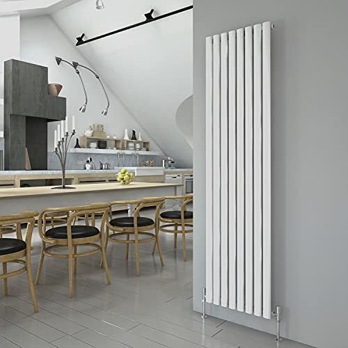 White Vertical Radiator 1800x472mm Oval Single Panel Column Designer Radiator Central Heating