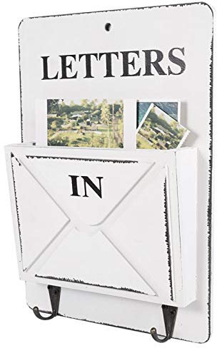 Porte-lettres, porte-lettres mural en bois rétro magnifique avec crochet pour ranger les lettres, cartes postales, journaux pour la décoration(W261803 Letter Insert Hook-White, 12)