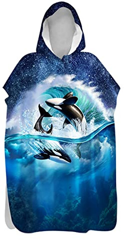Treer Serviette Poncho Adulte Microfibre Séchage Rapide Poncho à Capuche Plage Surf, Serviette à Changement Peignoir Piscine Robe de Bain pour Homme et Femme